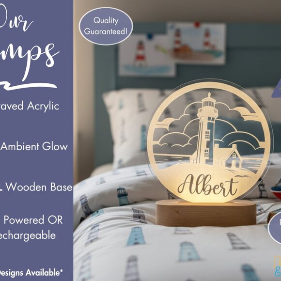 Lighthouse Custom Name Light | Personalized LED Bedroom Decor for Kids - Picture 3 of 8